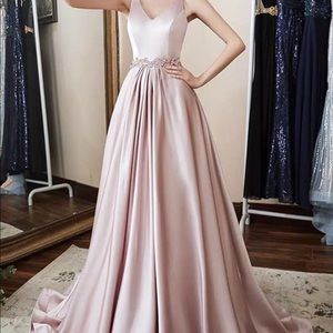 Satin pink prom dress